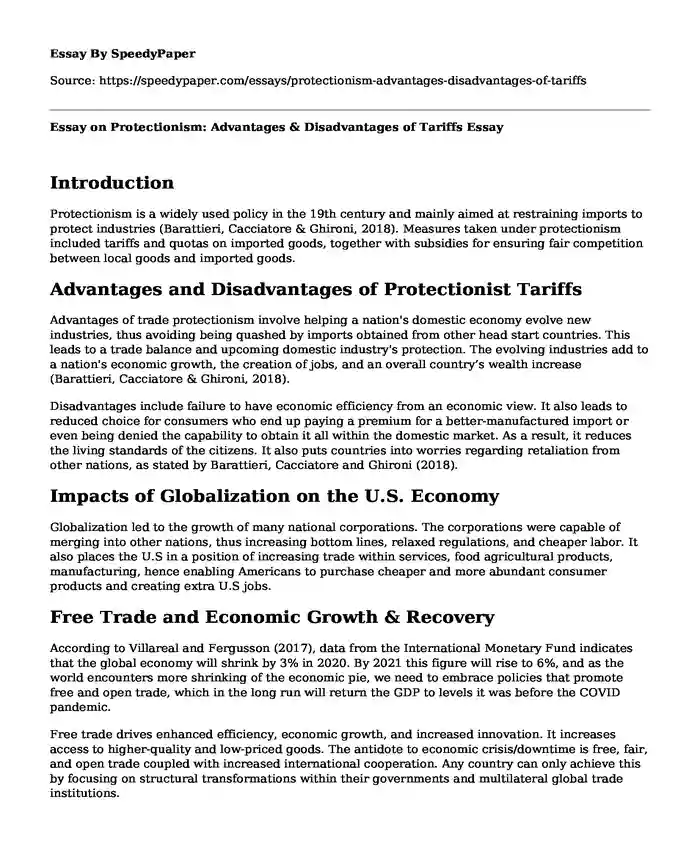 Essay on Protectionism: Advantages & Disadvantages of Tariffs