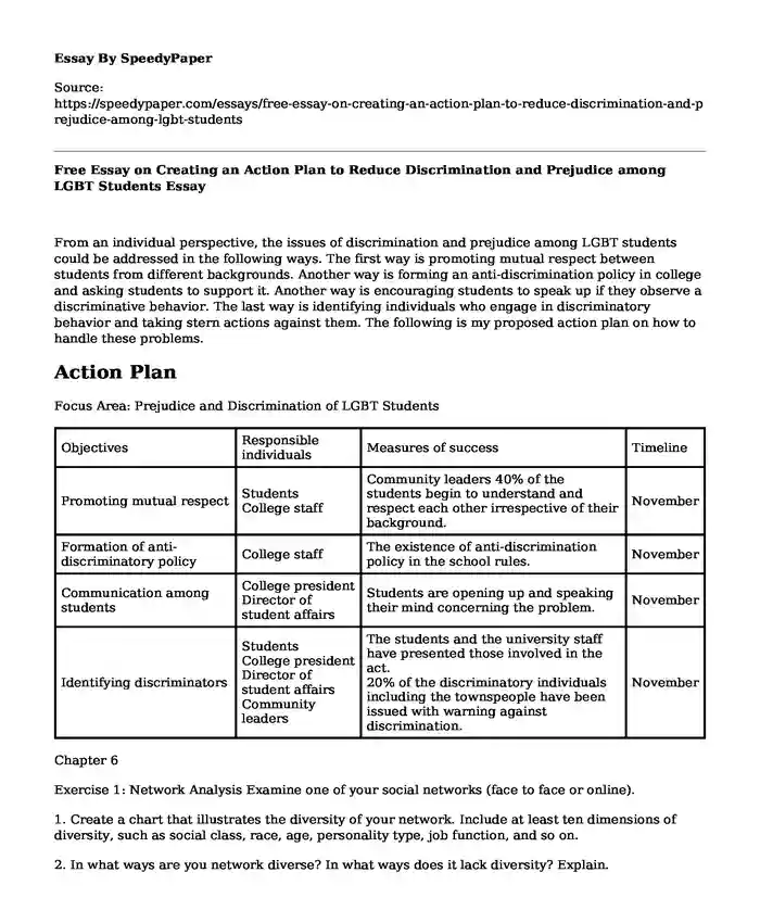 Free Essay on Creating an Action Plan to Reduce Discrimination and Prejudice among LGBT Students