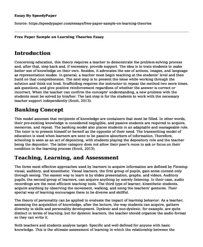Free Paper Sample on Learning Theories 