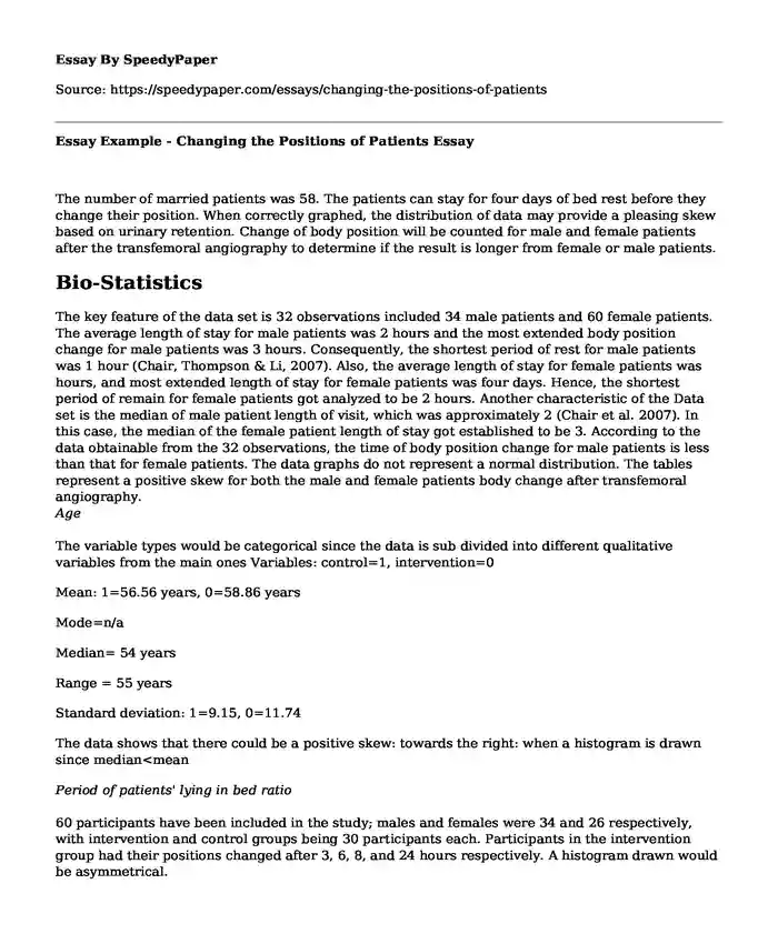 Essay Example - Changing the Positions of Patients