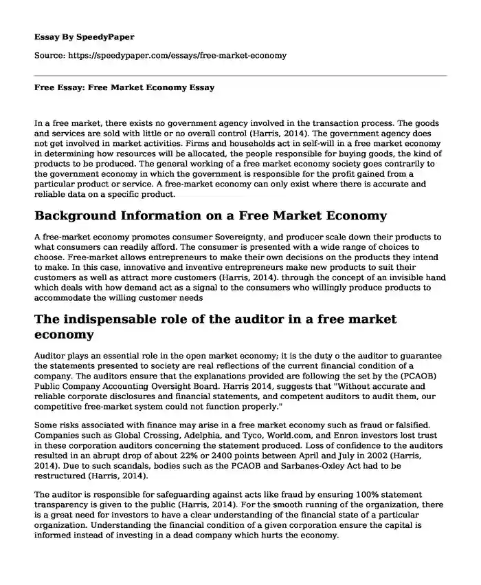 Free Essay: Free Market Economy