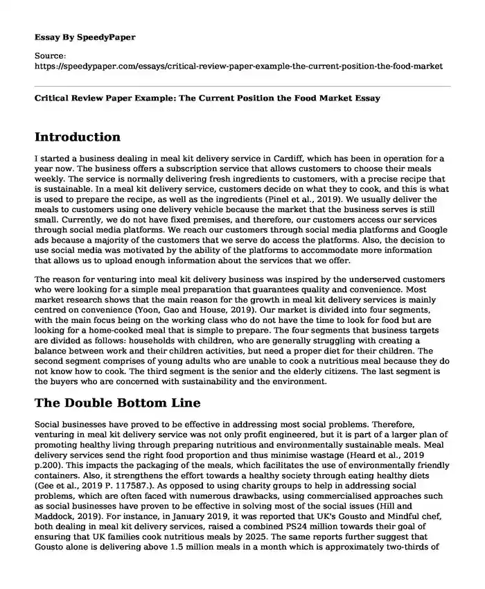 Critical Review Paper Example: The Current Position the Food Market 