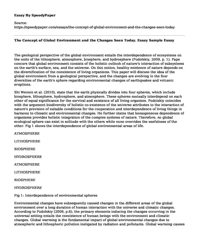 The Concept of Global Environment and the Changes Seen Today. Essay Sample