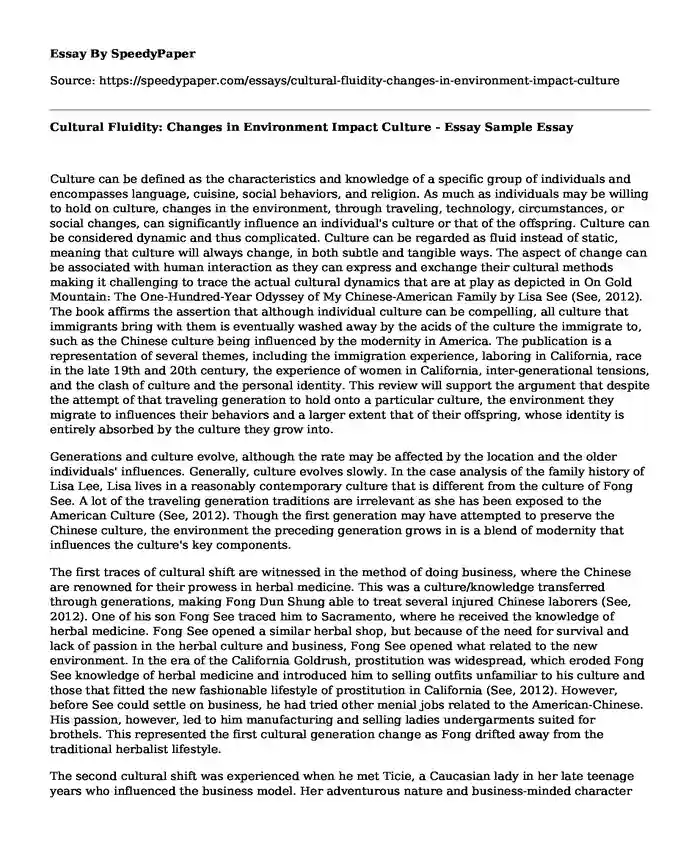 Cultural Fluidity: Changes in Environment Impact Culture - Essay Sample