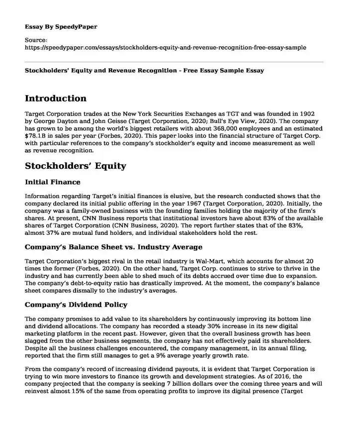 Stockholders' Equity and Revenue Recognition - Free Essay Sample
