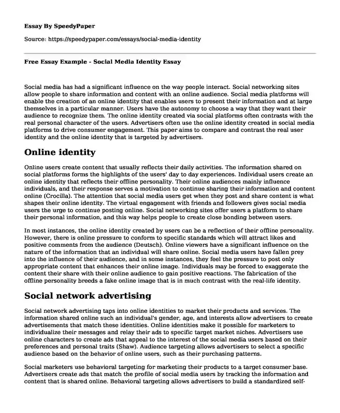 Free Essay Example - Social Media Identity