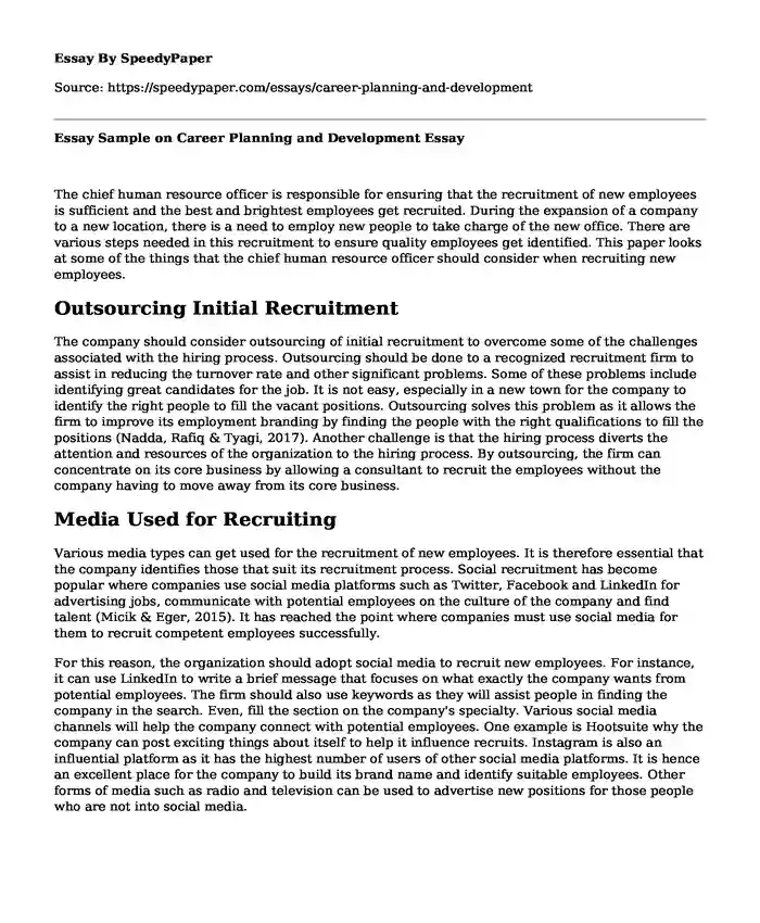 Essay Sample on Career Planning and Development