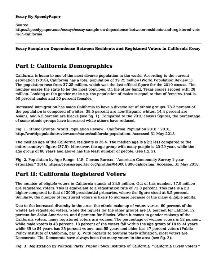 Essay Sample on Dependence Between Residents and Registered Voters in California