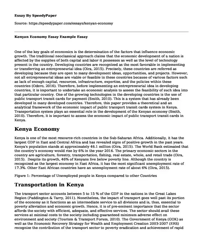 Kenyan Economy Essay Example
