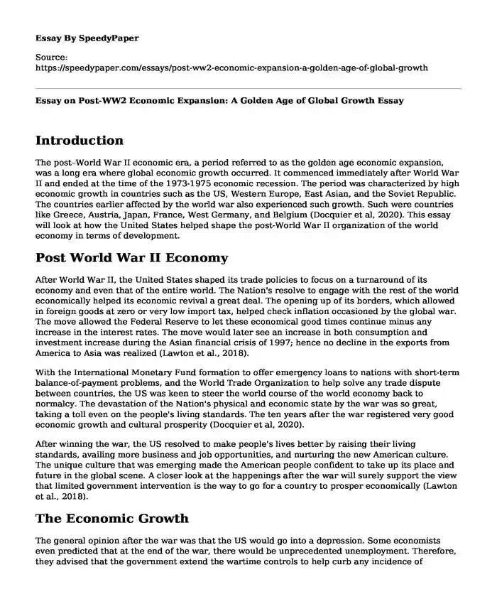 Essay on Post-WW2 Economic Expansion: A Golden Age of Global Growth