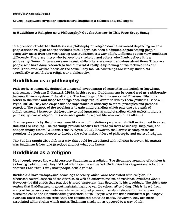 Is Buddhism a Religion or a Philosophy? Get the Answer in This Free Essay
