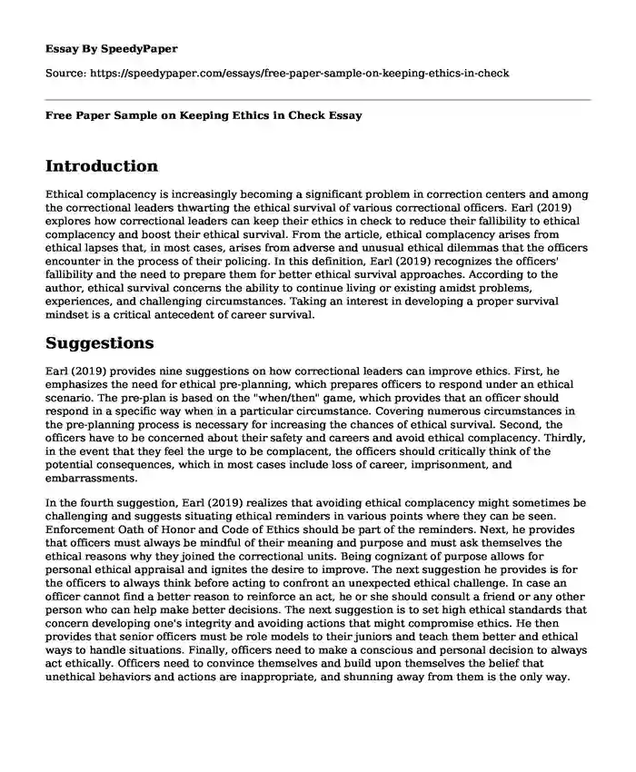 Free Paper Sample on Keeping Ethics in Check