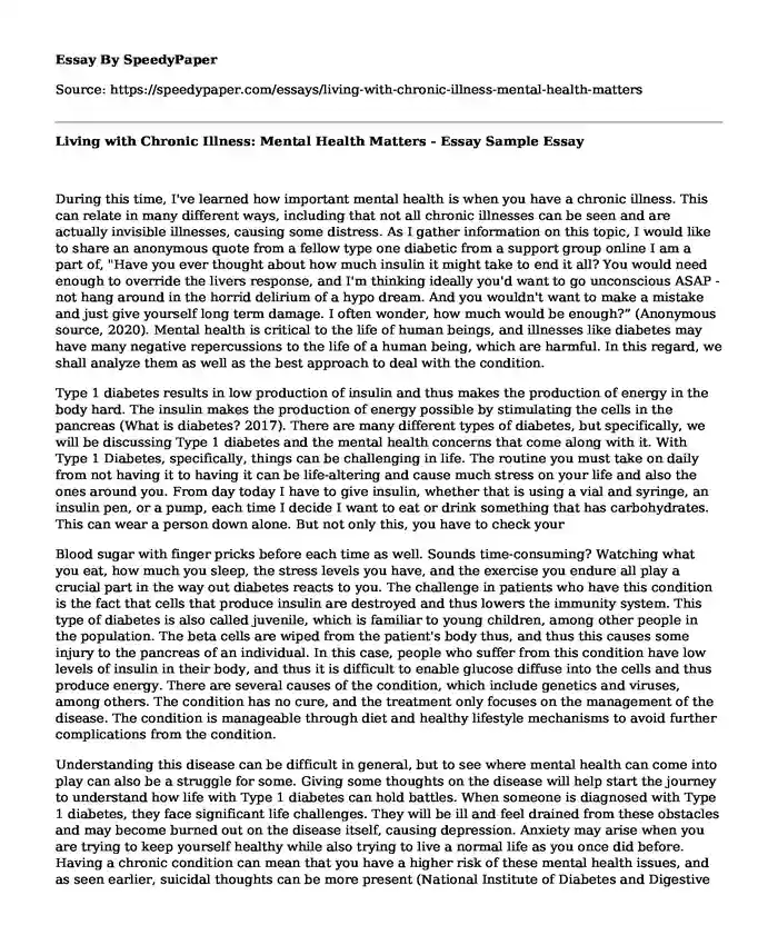 Living with Chronic Illness: Mental Health Matters - Essay Sample