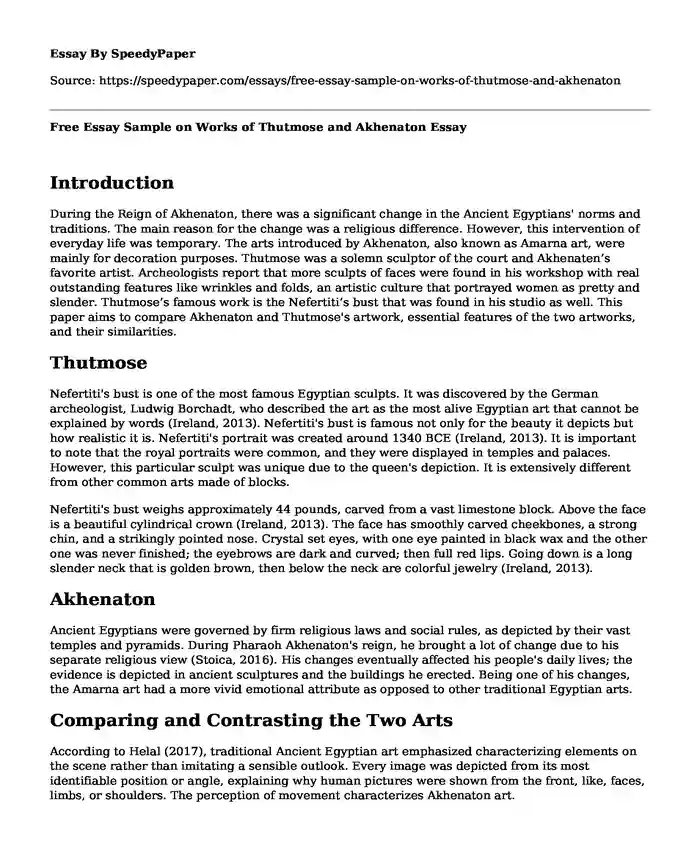 Free Essay Sample on Works of Thutmose and Akhenaton