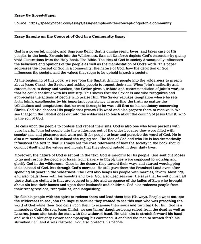 Essay Sample on the Concept of God in a Community