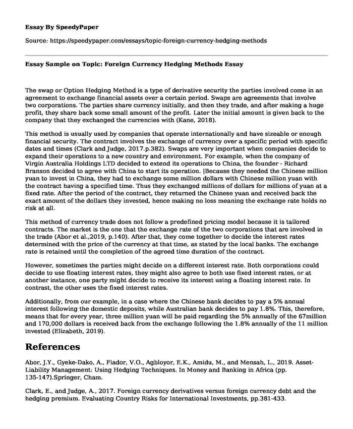 Essay Sample on Topic: Foreign Currency Hedging Methods