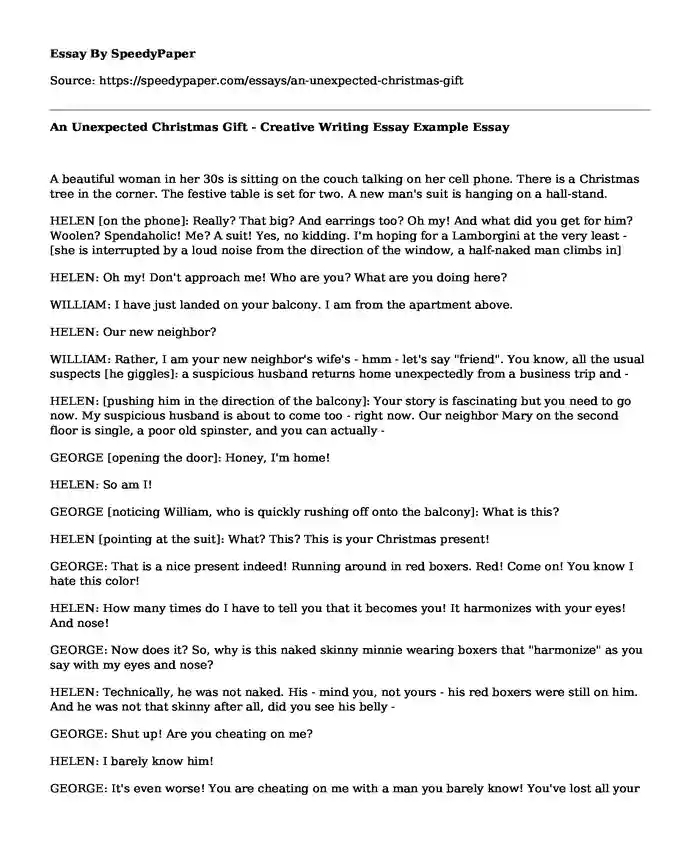 An Unexpected Christmas Gift - Creative Writing Essay Example