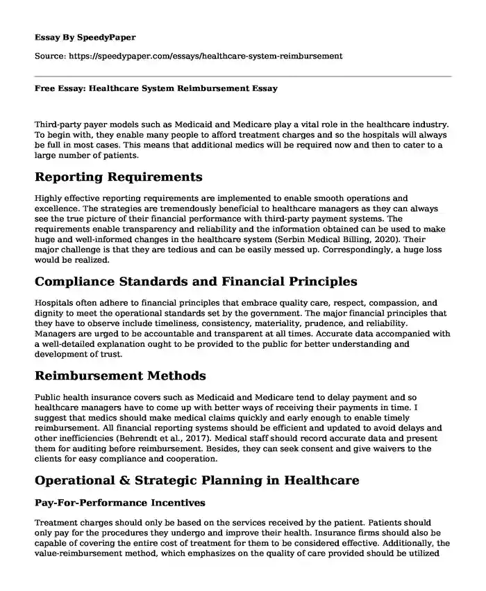 Free Essay: Healthcare System Reimbursement