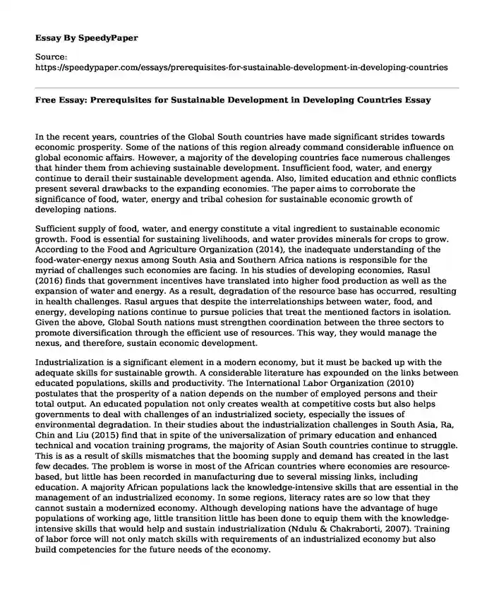 Free Essay: Prerequisites for Sustainable Development in Developing Countries