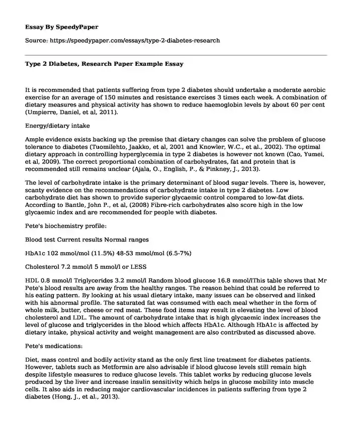 Type 2 Diabetes, Research Paper Example