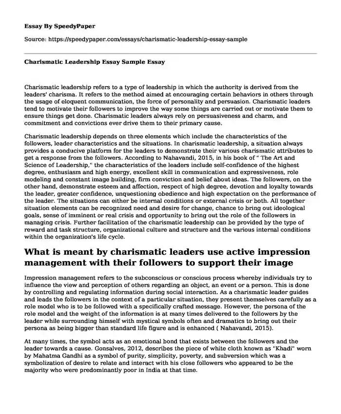 Charismatic Leadership Essay Sample