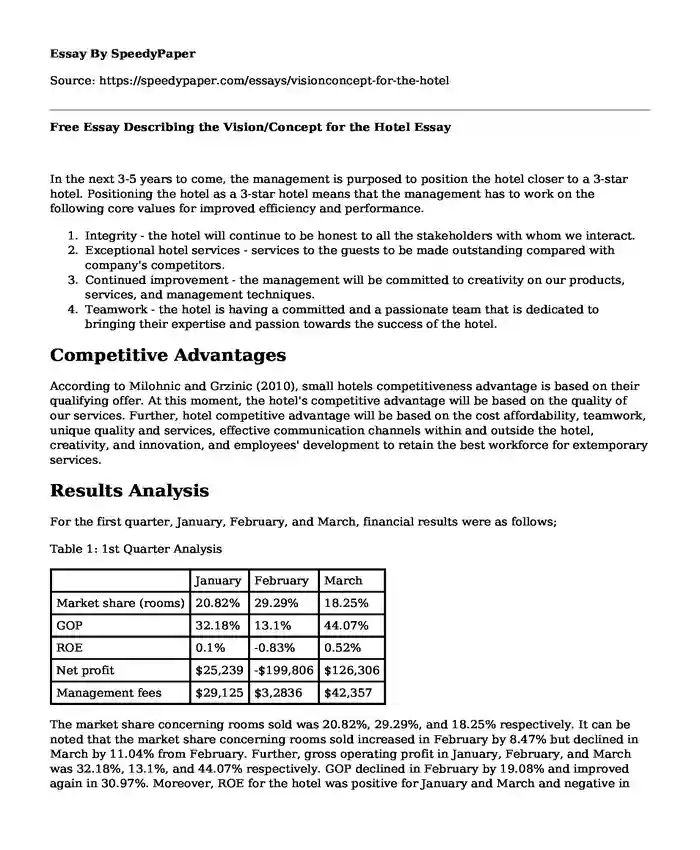 Free Essay Describing the Vision/Concept for the Hotel