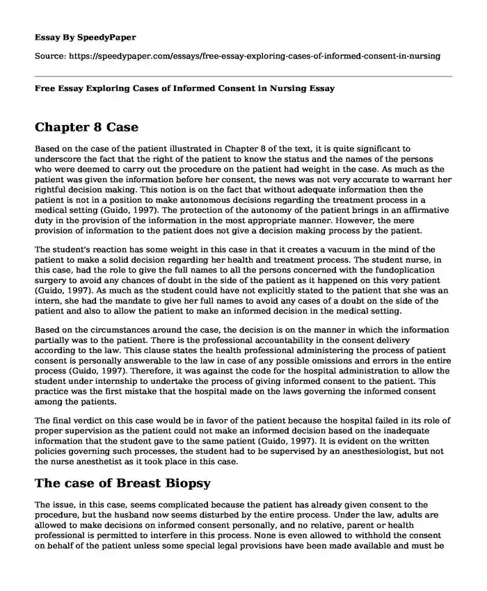 Free Essay Exploring Cases of Informed Consent in Nursing