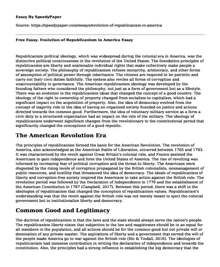 Free Essay. Evolution of Republicanism in America