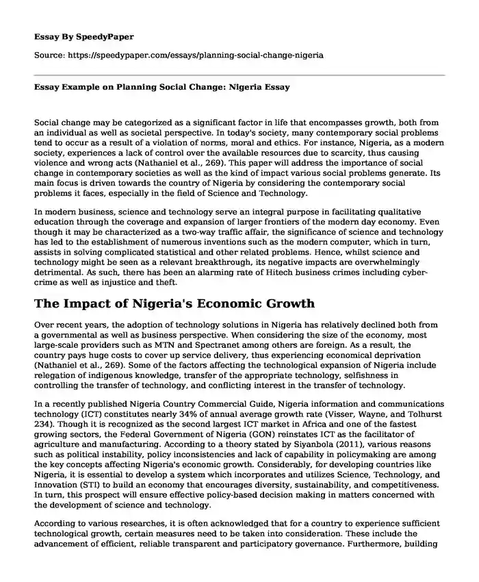 Essay Example on Planning Social Change: Nigeria
