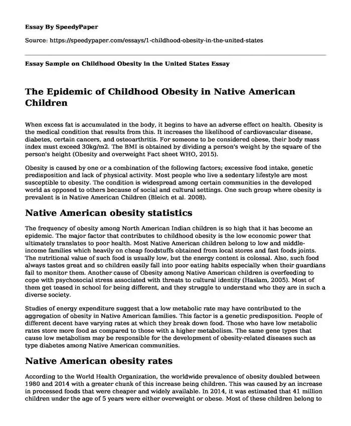 Essay Sample on Childhood Obesity in the United States 