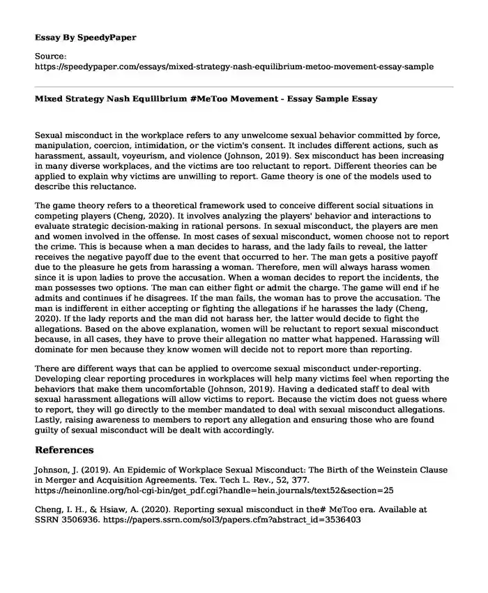 Mixed Strategy Nash Equilibrium #MeToo Movement - Essay Sample