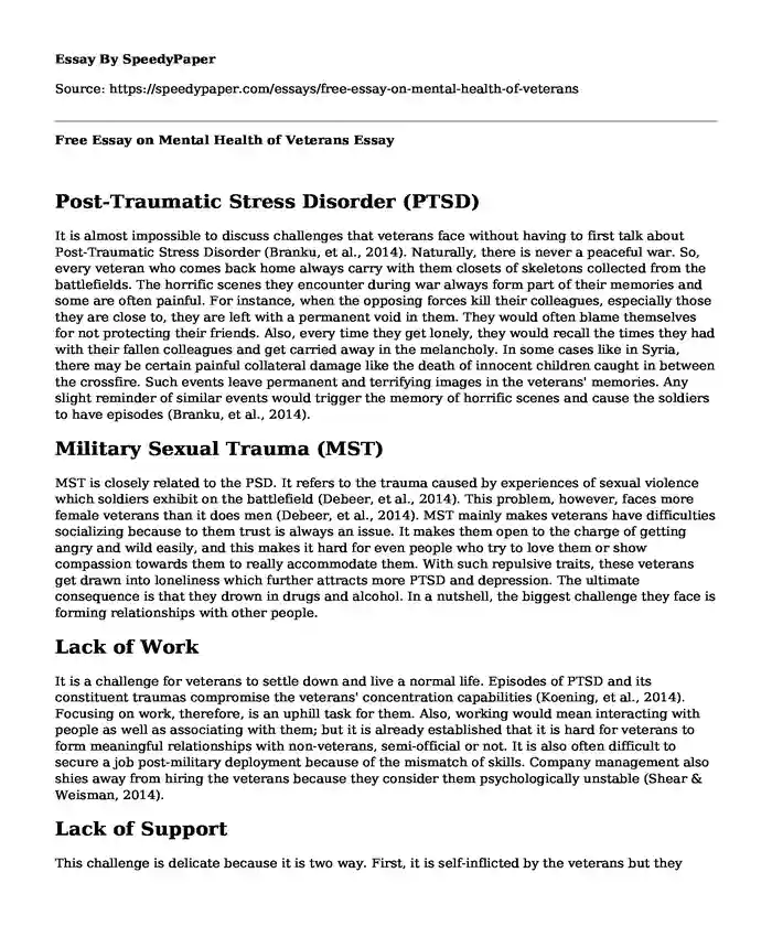 Free Essay on Mental Health of Veterans