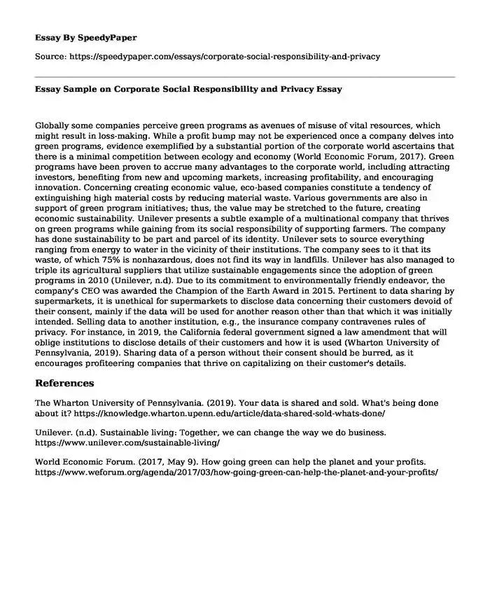 Essay Sample on Corporate Social Responsibility and Privacy