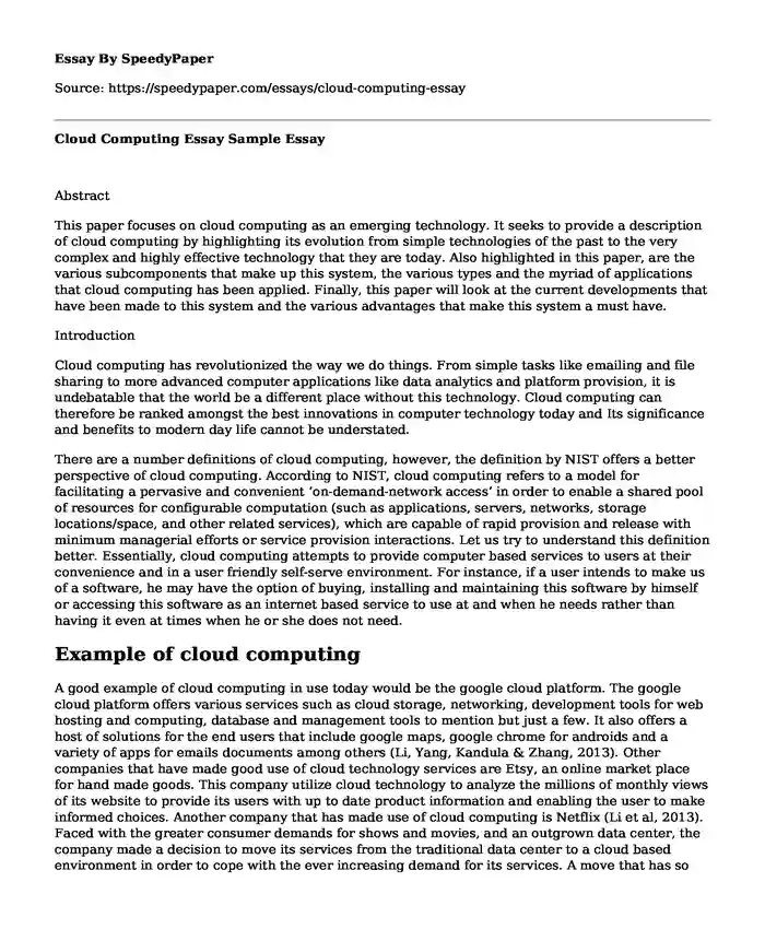 cloud computing short essay