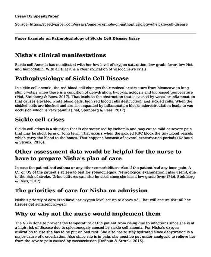 Paper Example on Pathophysiology of Sickle Cell Disease