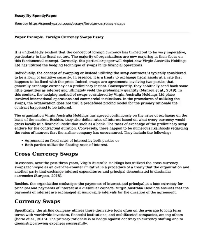 Paper Example. Foreign Currency Swaps