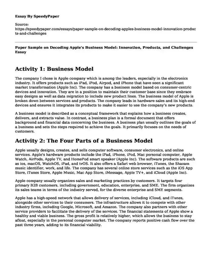 Paper Sample on Decoding Apple's Business Model: Innovation, Products, and Challenges