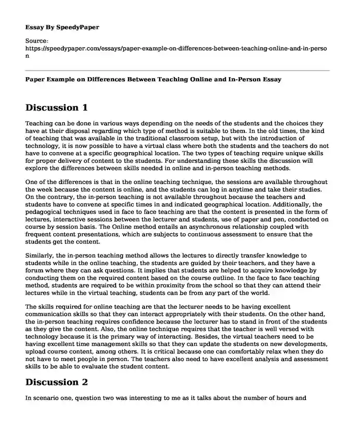 Paper Example on Differences Between Teaching Online and In-Person