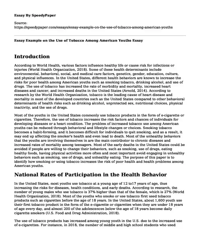 Essay Example on the Use of Tobacco Among American Youths