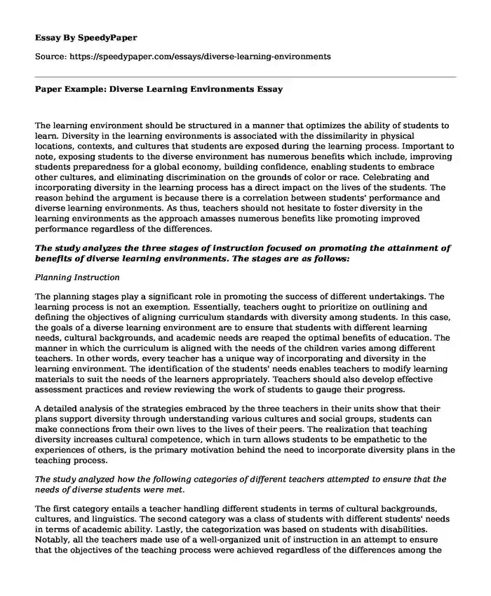 Paper Example: Diverse Learning Environments