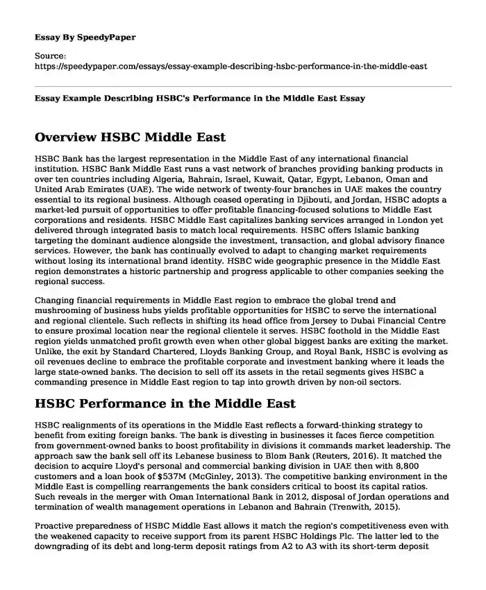 Essay Example Describing HSBC's Performance in the Middle East