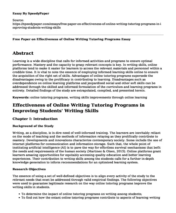 Free Paper on Effectiveness of Online Writing Tutoring Programs