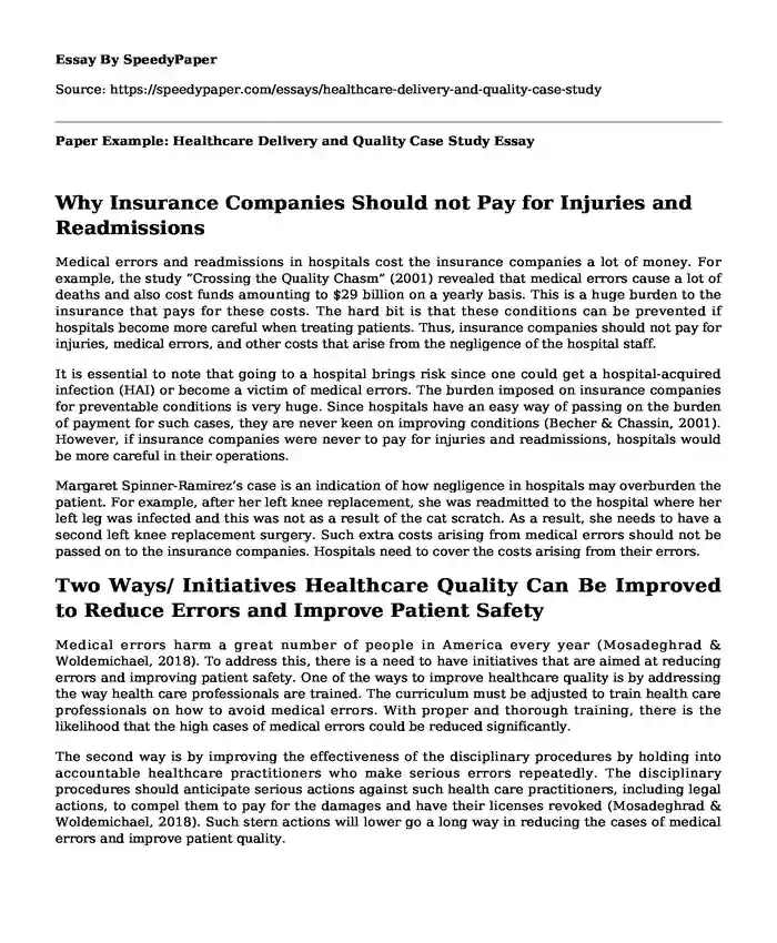 Paper Example: Healthcare Delivery and Quality Case Study