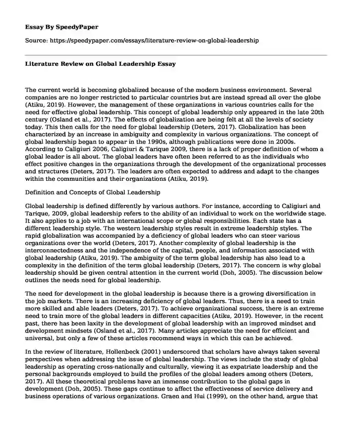 Literature Review on Global Leadership