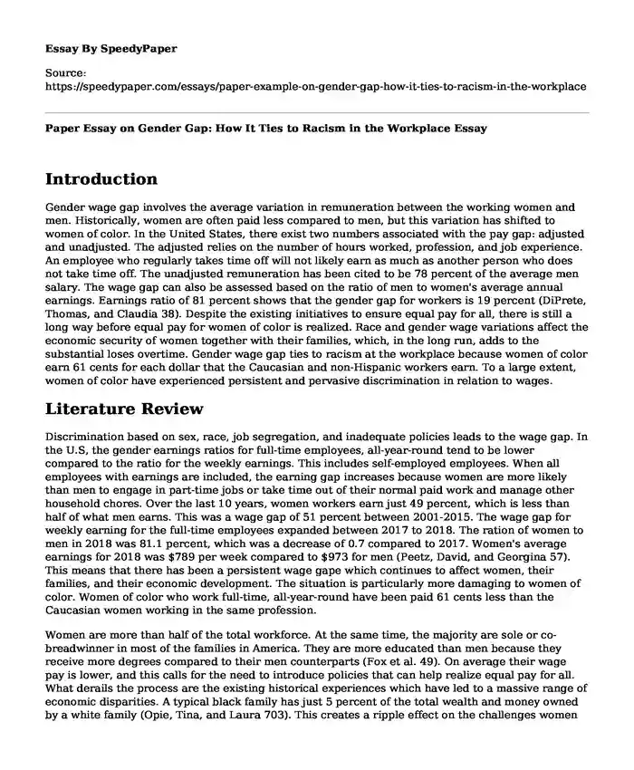 Paper Essay on Gender Gap: How It Ties to Racism in the Workplace