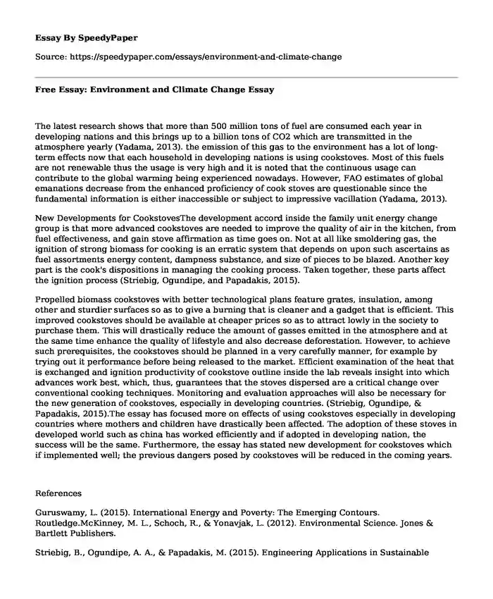 Free Essay: Environment and Climate Change
