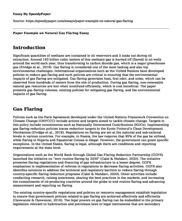 Paper Example on Natural Gas Flaring