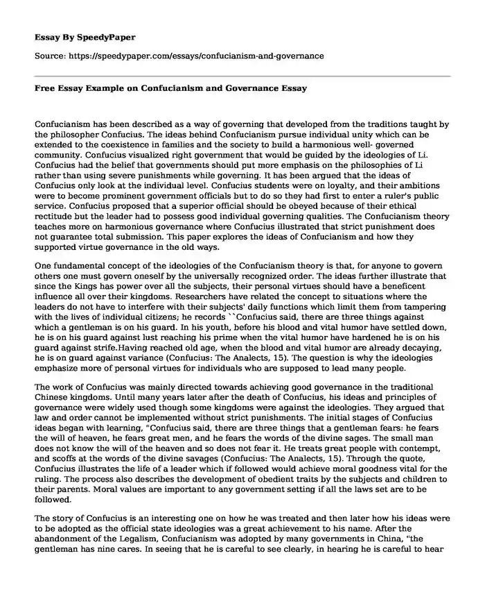Free Essay Example on Confucianism and Governance