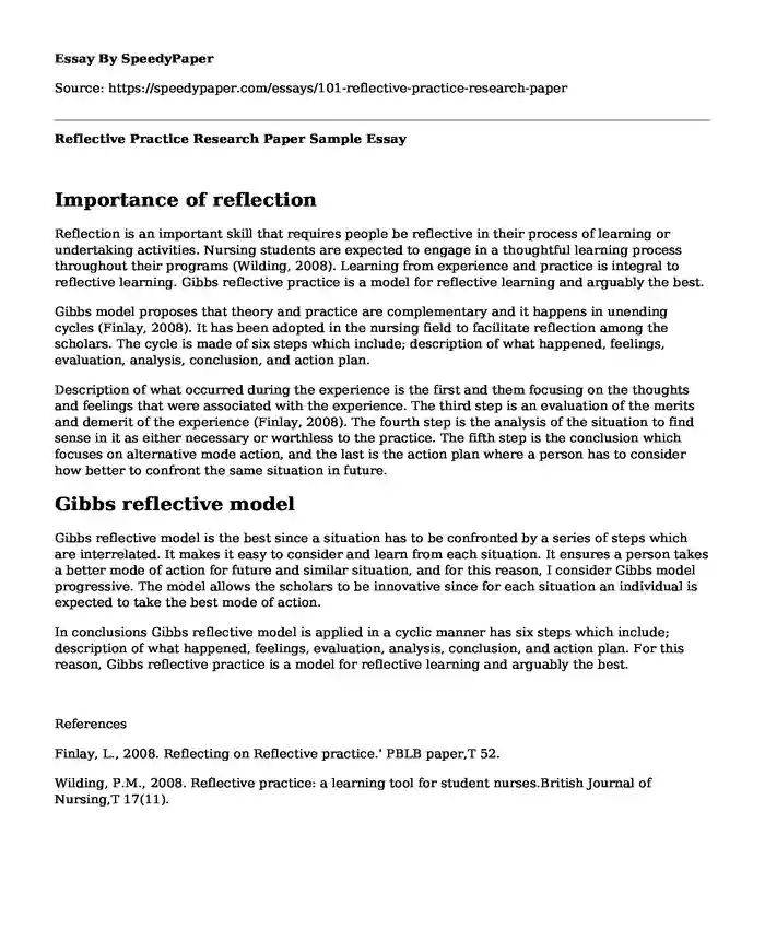 Reflective Practice Research Paper Sample