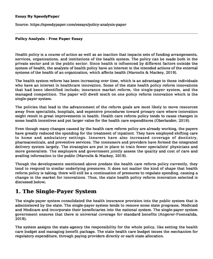 Policy Analysis - Free Paper